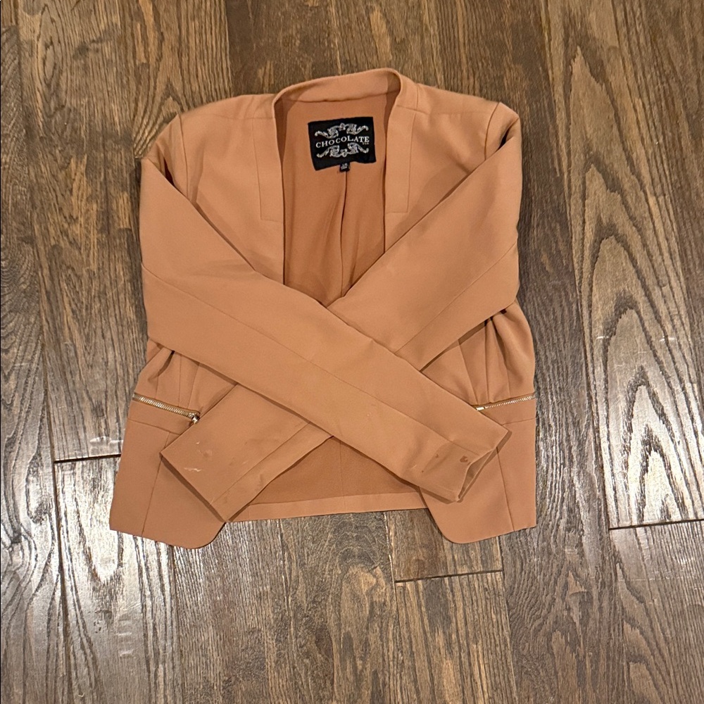 Chocolate Women's Camel Blazer with Gold Accents
